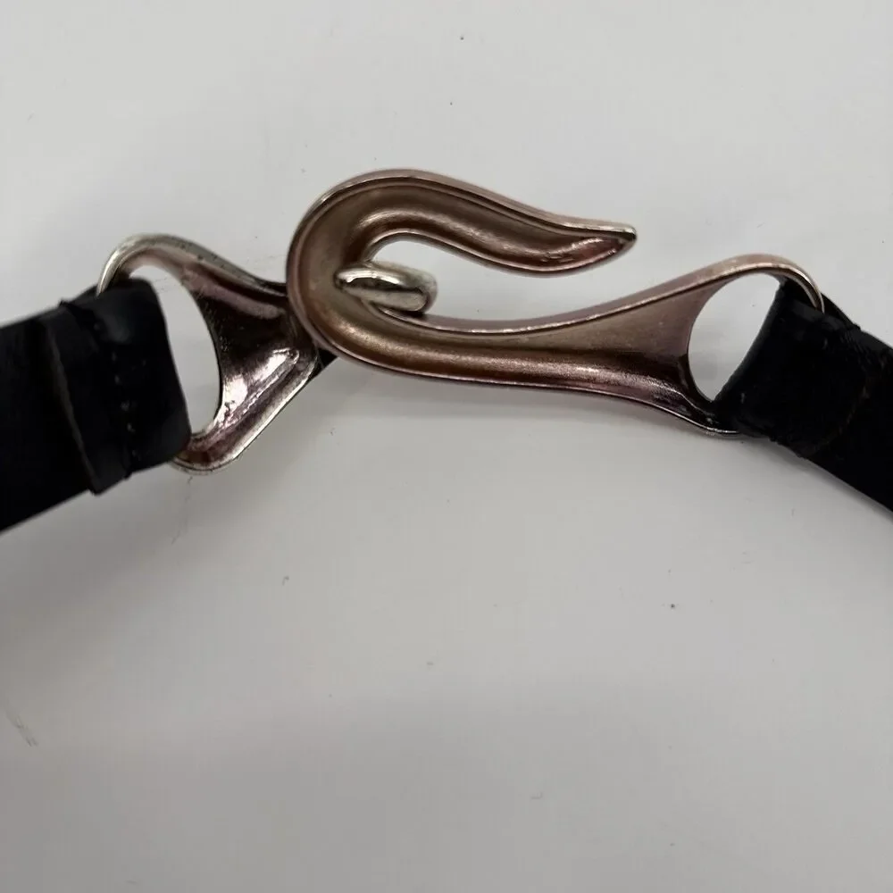 Chicos Black Leather Belt Two Tone Hook Closure Size S/M Classic India